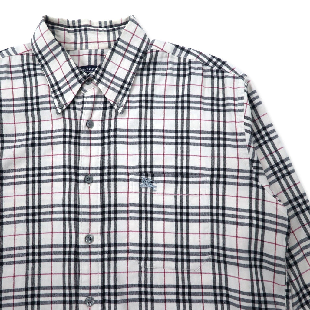 BURBERRY Camicia button-down Nova Check M bianca cotone stretch con logo ricamato