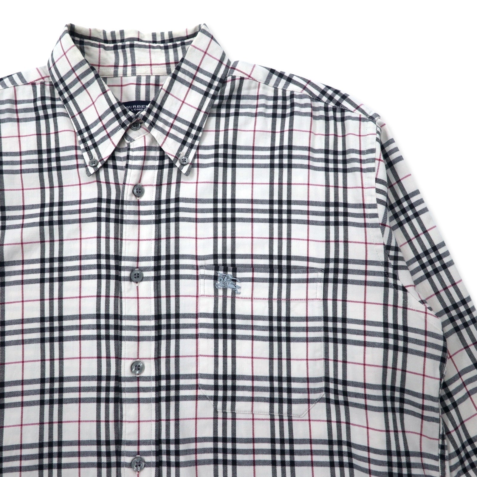 BURBERRY Camicia button-down Nova Check M bianca cotone stretch con logo ricamato