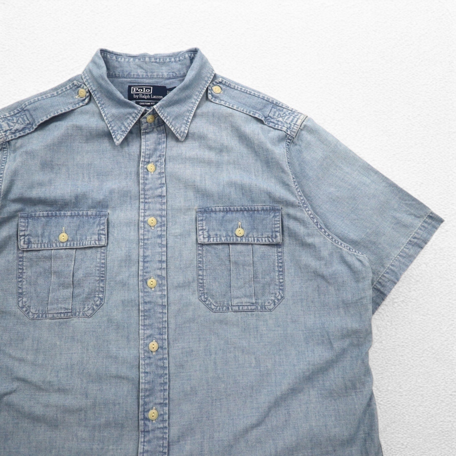 Polo by Ralph Lauren anni '90 camicia denim a maniche corte taglia XL blu cotone con taschino sul petto