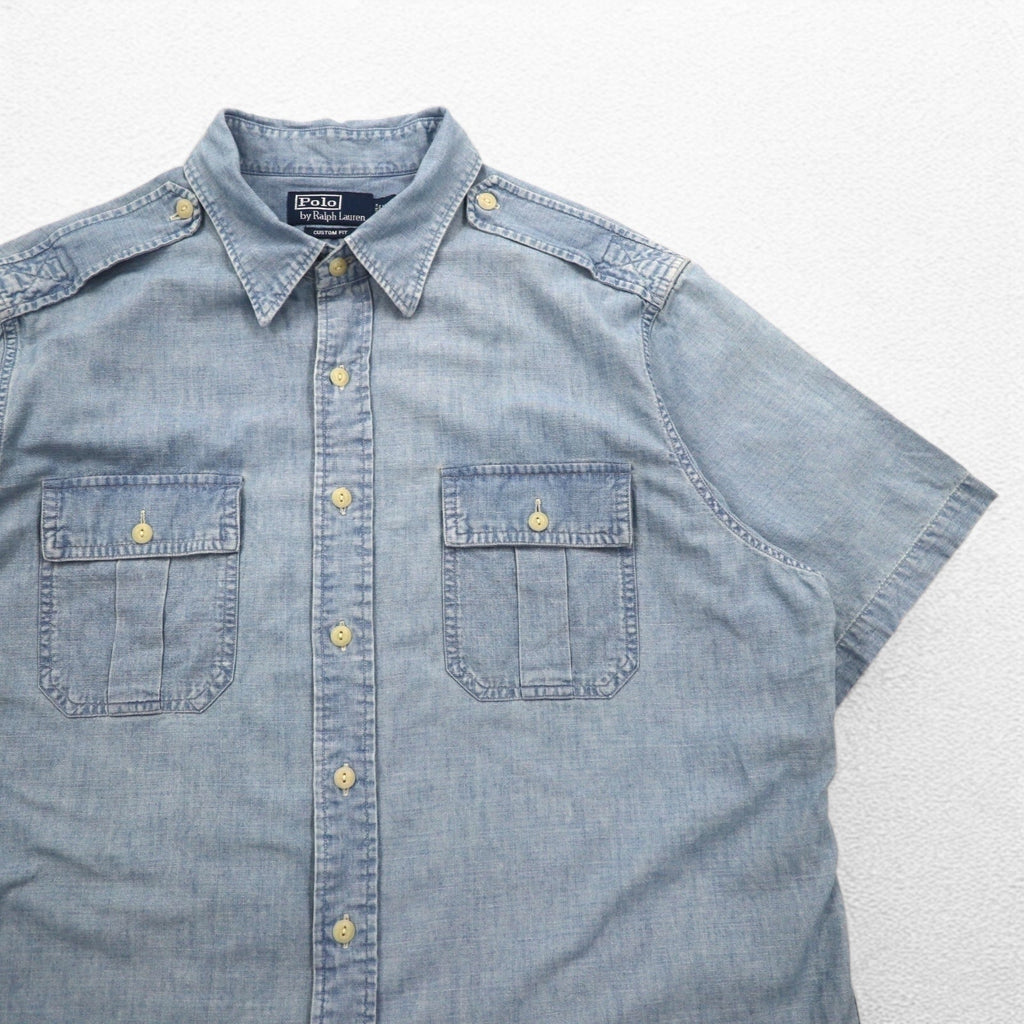 Polo by Ralph Lauren anni '90 camicia denim a maniche corte taglia XL blu cotone con taschino sul petto