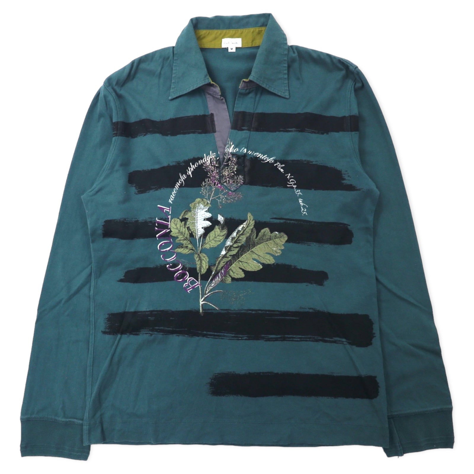 Paul Smith Polo a maniche lunghe con colletto aperto M verde cotone stampa floreale made in Japan