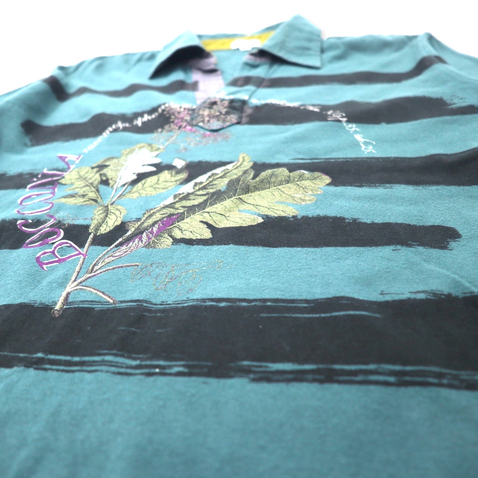 Paul Smith Polo a maniche lunghe con colletto aperto M verde cotone stampa floreale made in Japan