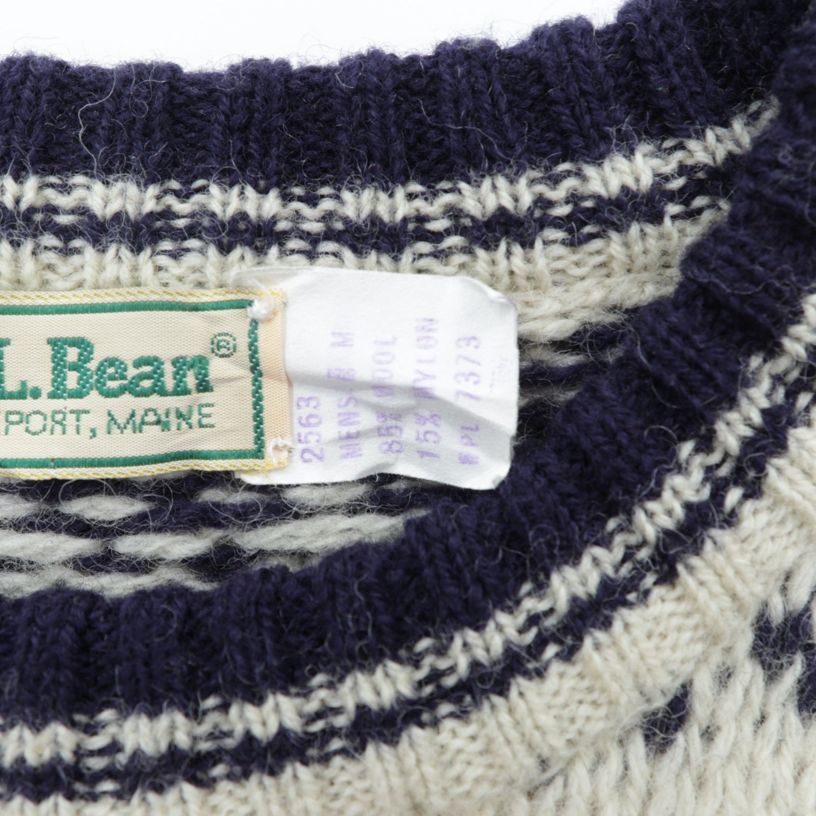 L.L.Bean 80年代 USA製 ノルディック ニット セーター M ホワイト 総柄 ウール