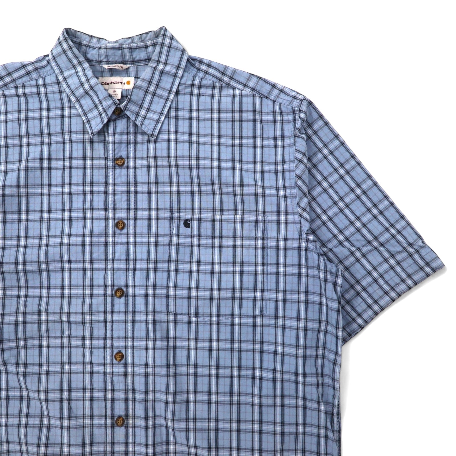 Carhartt - Camicia a maniche corte relaxed fit, taglia XL TALL, a quadri blu in cotone, taglia grande
