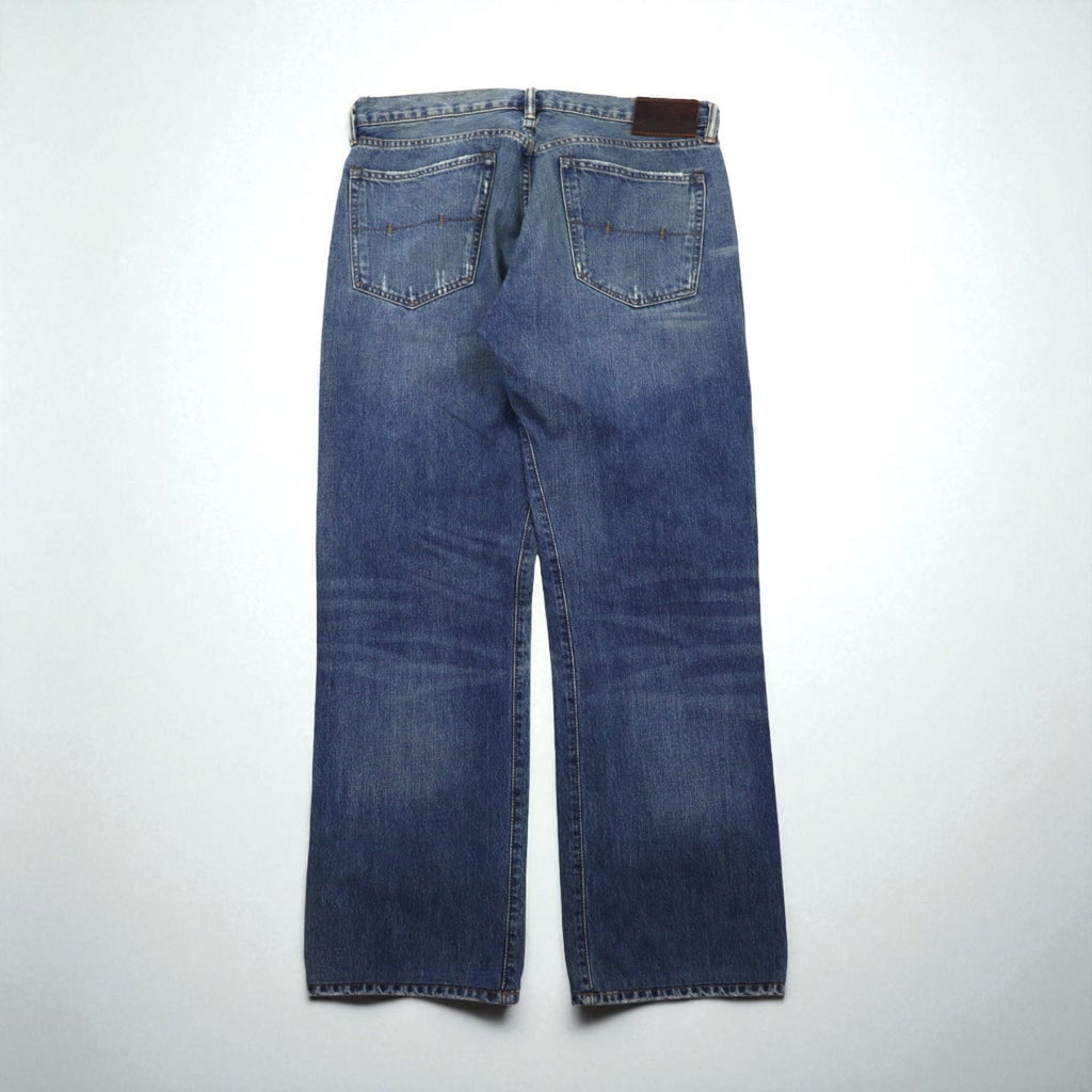Polo Ralph Lauren デニムパンツ ストレート ジーンズ L インディゴ レザーパッチ ボタンフライ