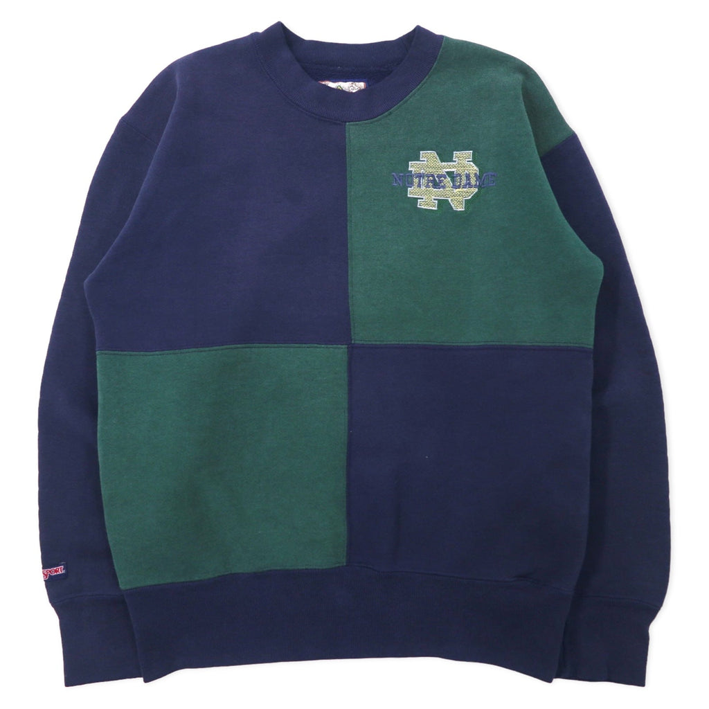 JAN SPORT Anni '90 VARSITY CLUB Felpa ricamata college M Blu navy Verde Cotone NOTRE DAME