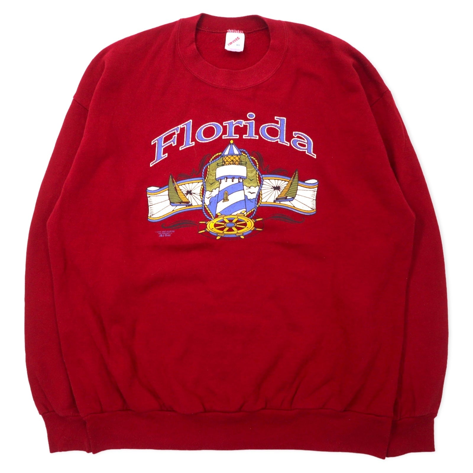 JERZEES Made in USA Anni '90 Stampa Felpa XL Rossa Cotone Florida