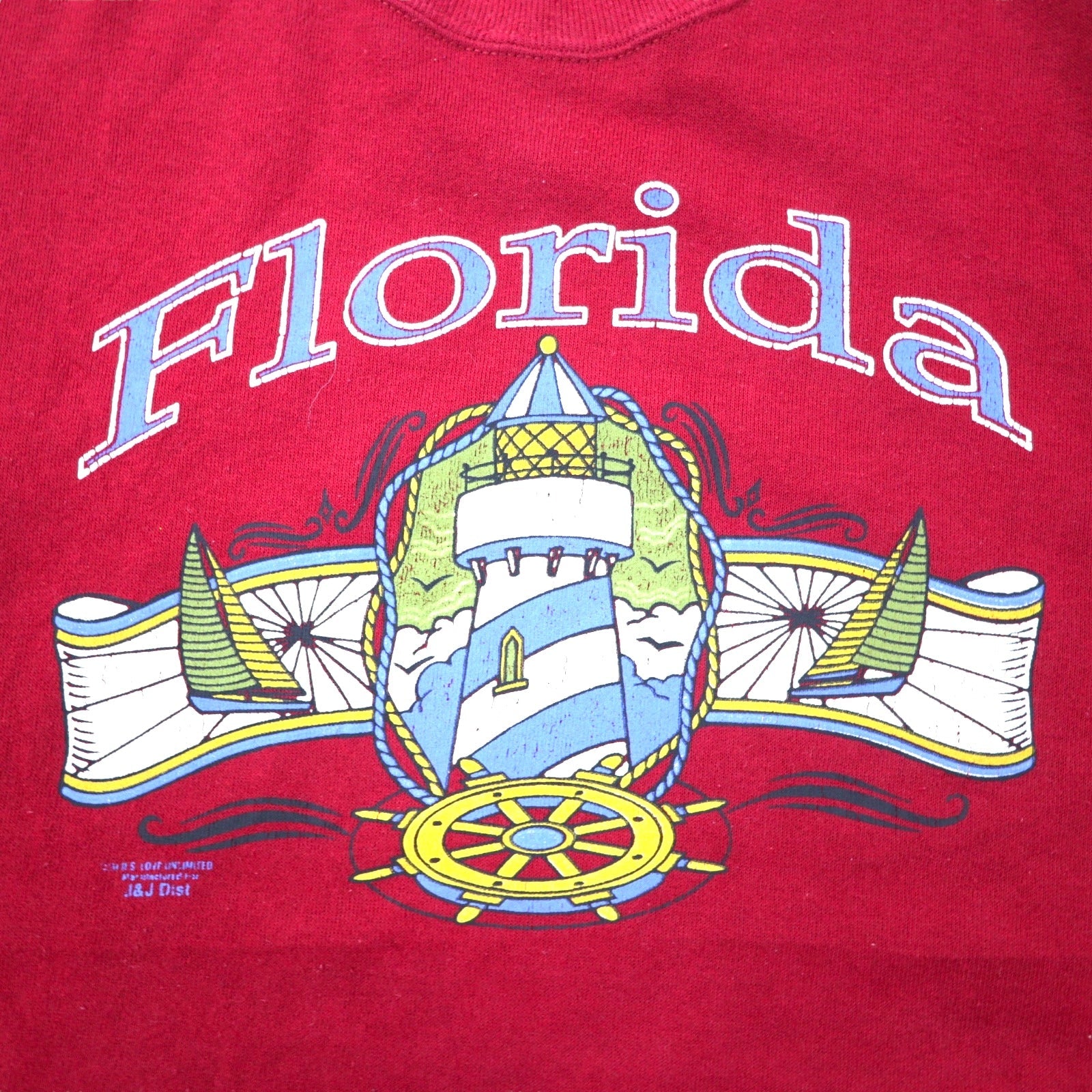 JERZEES Made in USA Anni '90 Stampa Felpa XL Rossa Cotone Florida