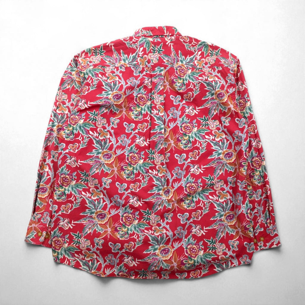 RALPH LAUREN 80年代 日本製 花柄シャツ 長袖 アロハシャツ L レッド ダブル 胸ポケット