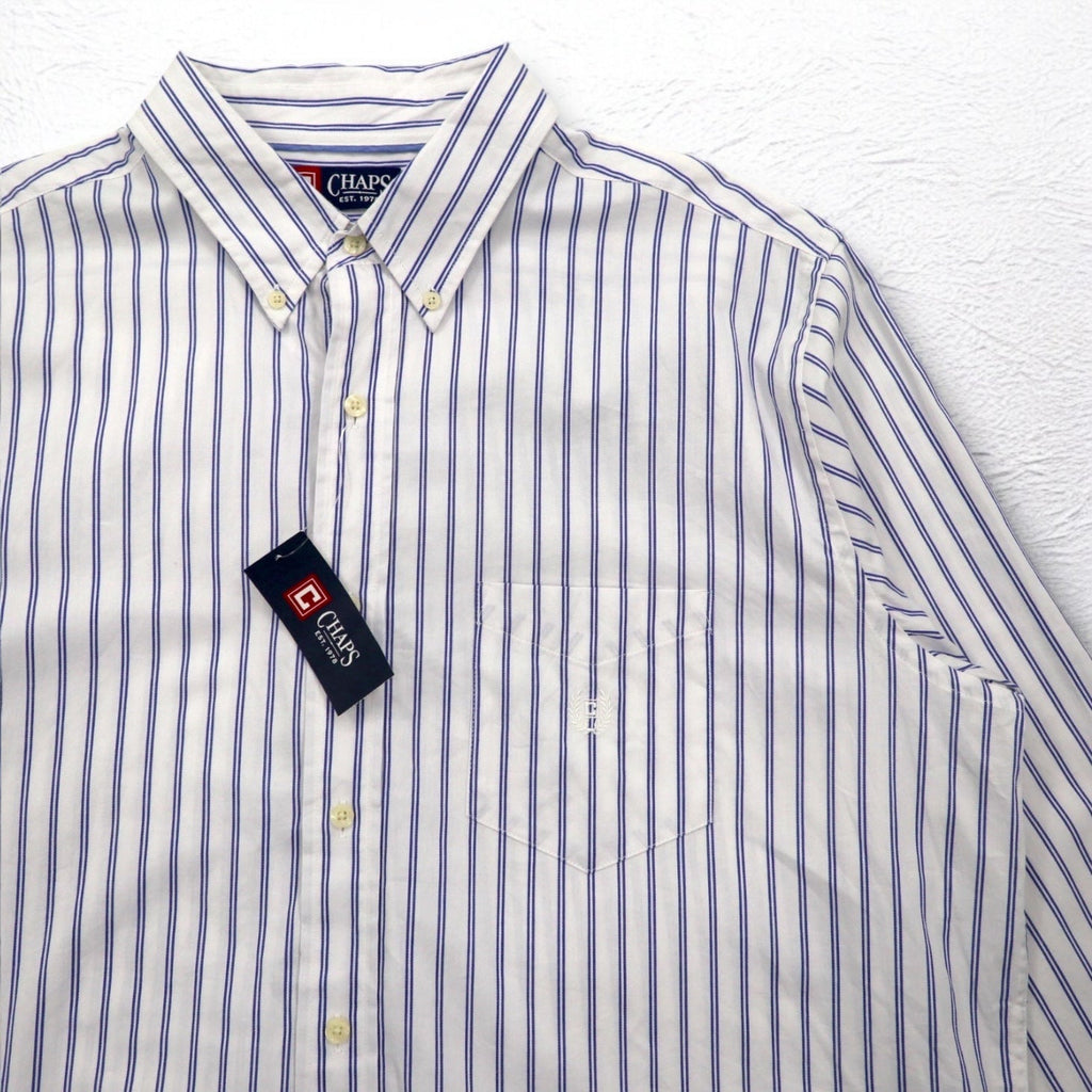 CHAPS ボタンダウンシャツ XL ホワイト ストライプ コットン 胸ポケット 未使用品