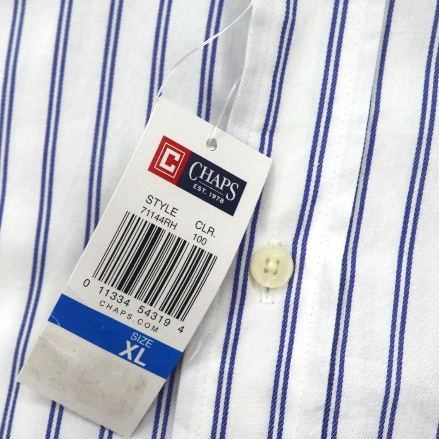 Camicia button-down CHAPS XL bianca a righe in cotone con taschino sul petto, mai usata