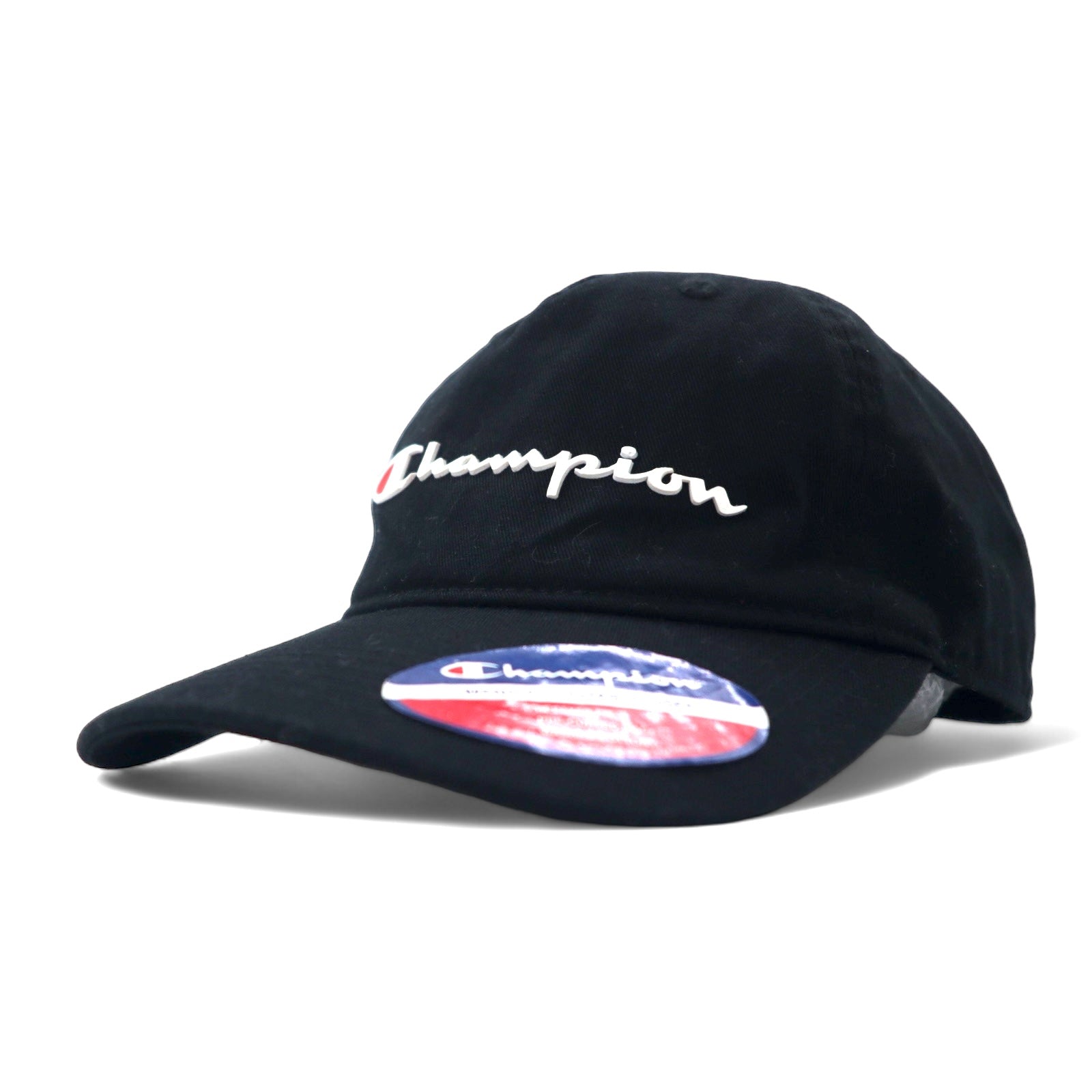 Champion - Cappellino a 6 pannelli con logo script, taglia unica, regolabile, nero, cotone