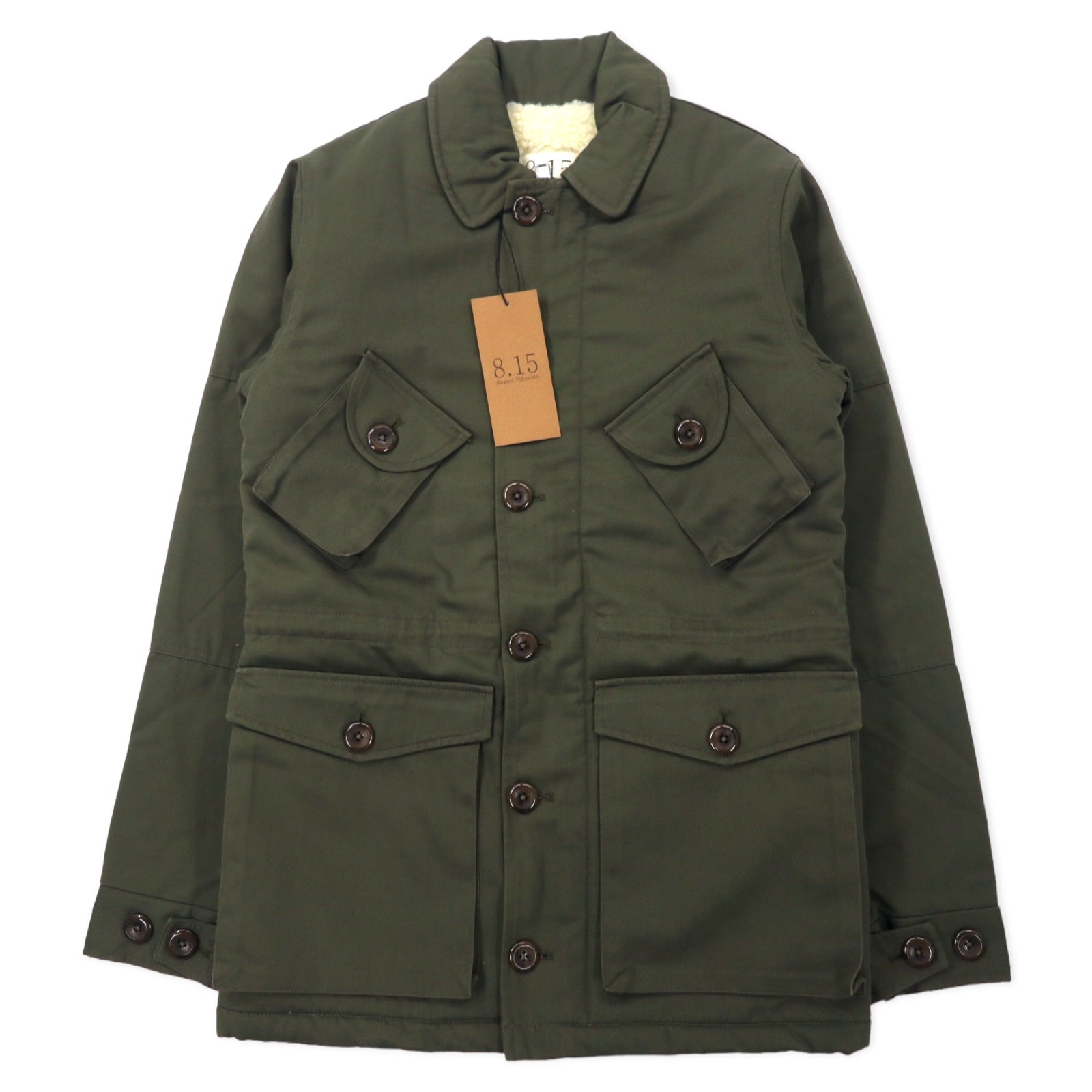 8.15 AUGUST FIFTEENTH Giacca militare made in USA S Kaki Cotone Fodera in pile Coulisse ARMY JACKET 4095A26802 Articolo nuovo