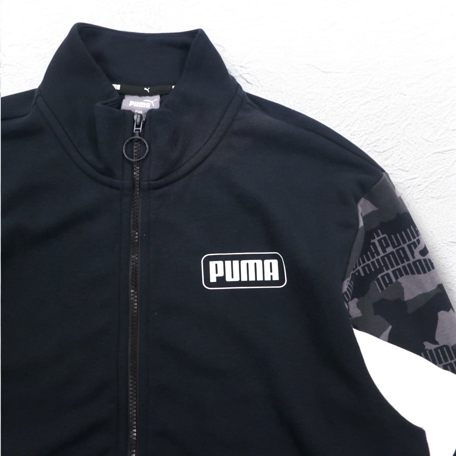 Giacca da tuta PUMA in cotone nera Rebel Camo Full-Zip 587058-01, taglia L