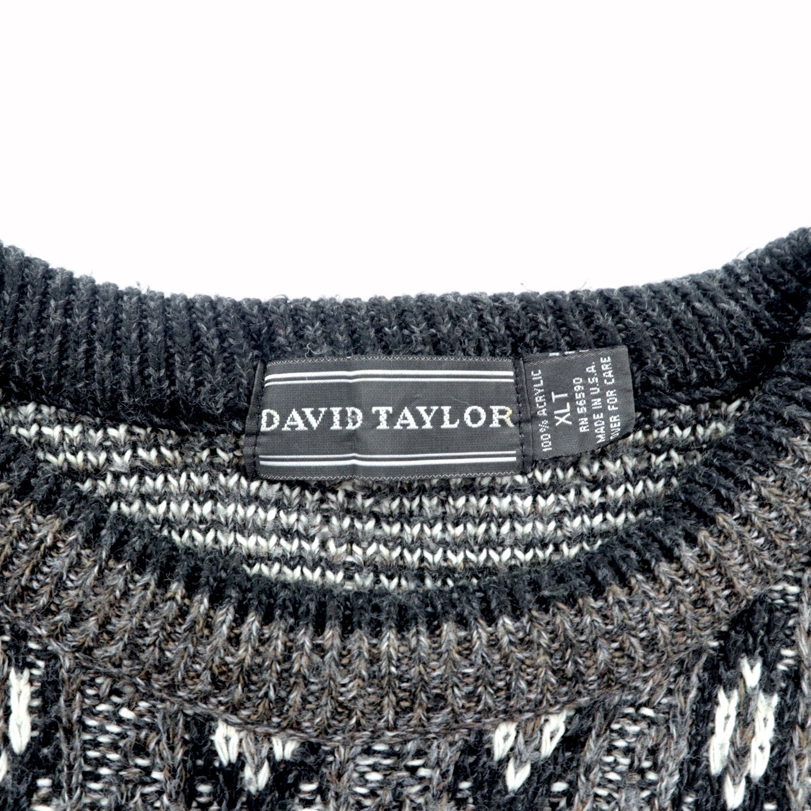 90s USA Vintage Jacquard Knit DAVID TAYLOR 総柄 ジャガード ニット セーター XL グレー 90年代 USA製