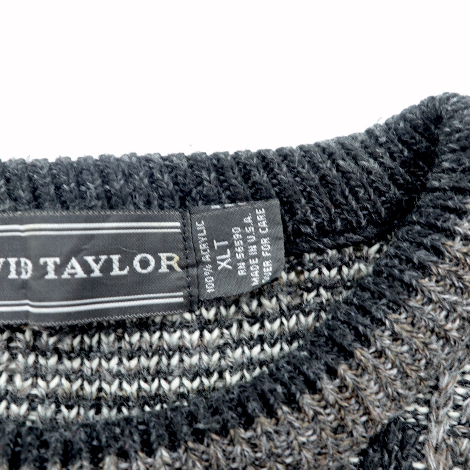 90s USA Vintage Jacquard Knit DAVID TAYLOR 総柄 ジャガード ニット セーター XL グレー 90年代 USA製