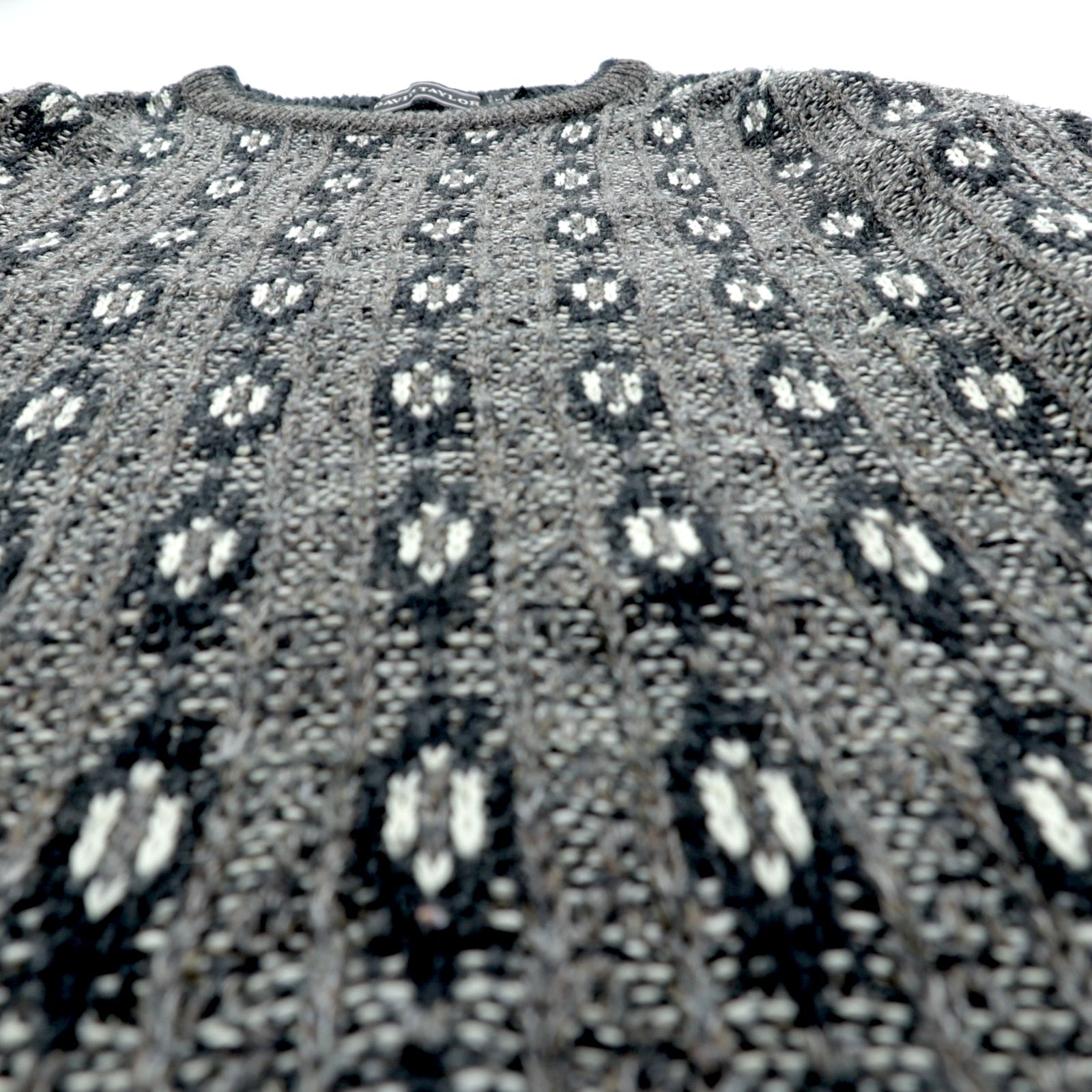 90s USA Vintage Jacquard Knit DAVID TAYLOR 総柄 ジャガード ニット セーター XL グレー 90年代 USA製