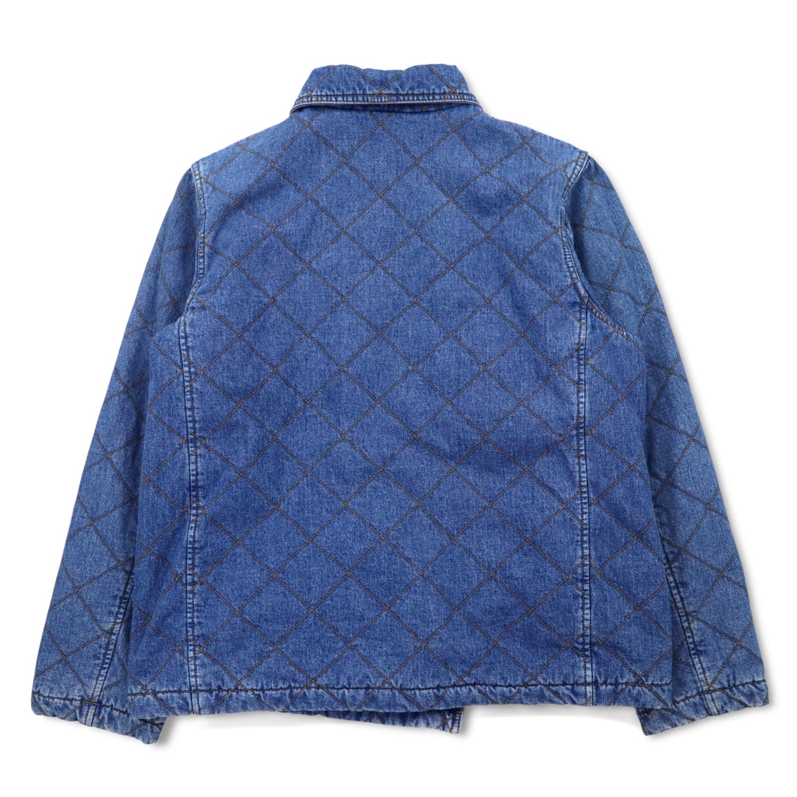 LAUREN JEANS CO. Giacca denim trapuntata doppiopetto anni '90 P-coat XL indaco blu imbottita foderata a quadri