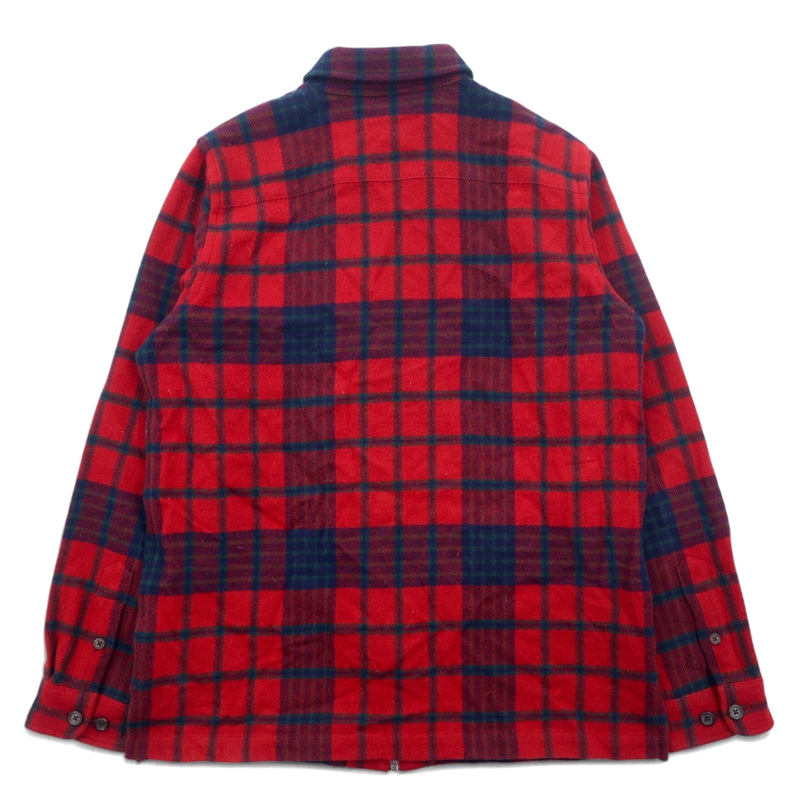 LAUREN RALPH LAUREN anni '90 Giacca in flanella full zip M rosso lana d'agnello scozzese