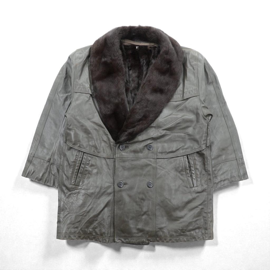 90s Vintage ダブルブレスト ギャングコート ラムレザージャケット  XL ライナー ファー着脱式