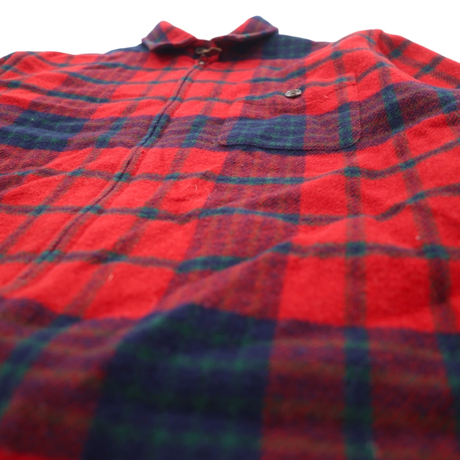 LAUREN RALPH LAUREN anni '90 Giacca in flanella full zip M rosso lana d'agnello scozzese