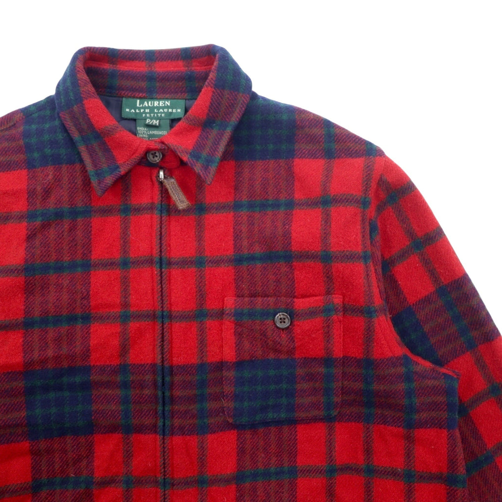 LAUREN RALPH LAUREN anni '90 Giacca in flanella full zip M rosso lana d'agnello scozzese