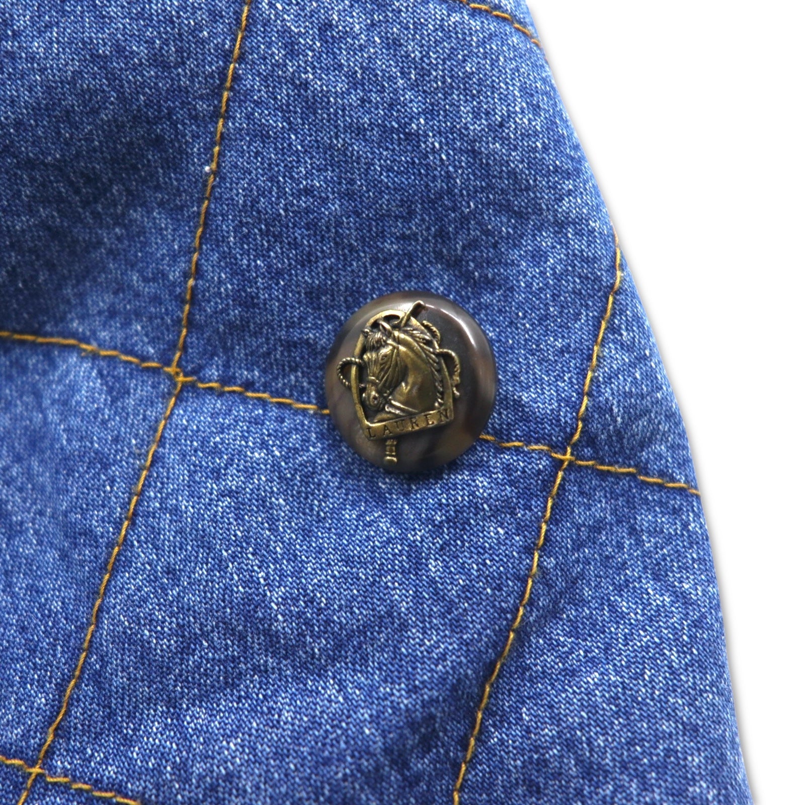 LAUREN JEANS CO. Giacca denim trapuntata doppiopetto anni '90 P-coat XL indaco blu imbottita foderata a quadri