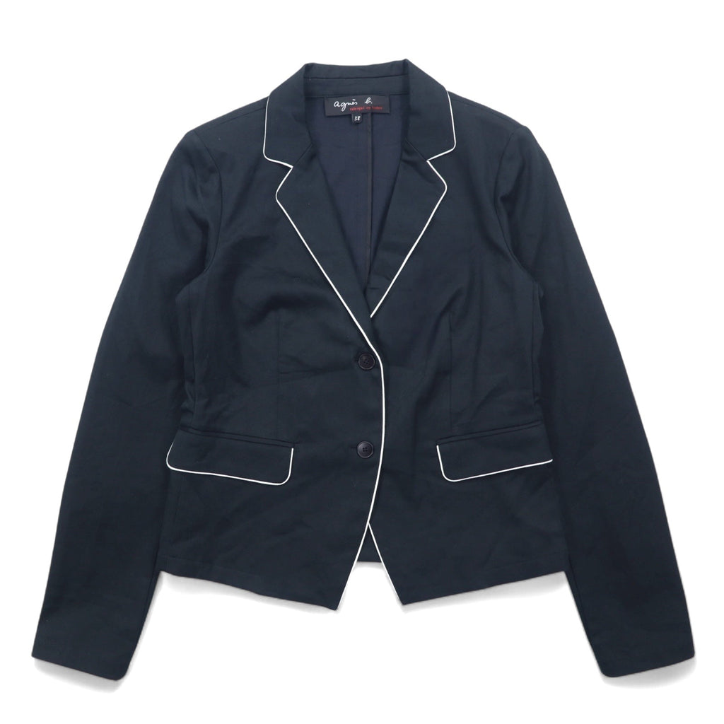 agnes b. Giacca sartoriale 2 bottoni con piping, M, nera, cotone, made in France