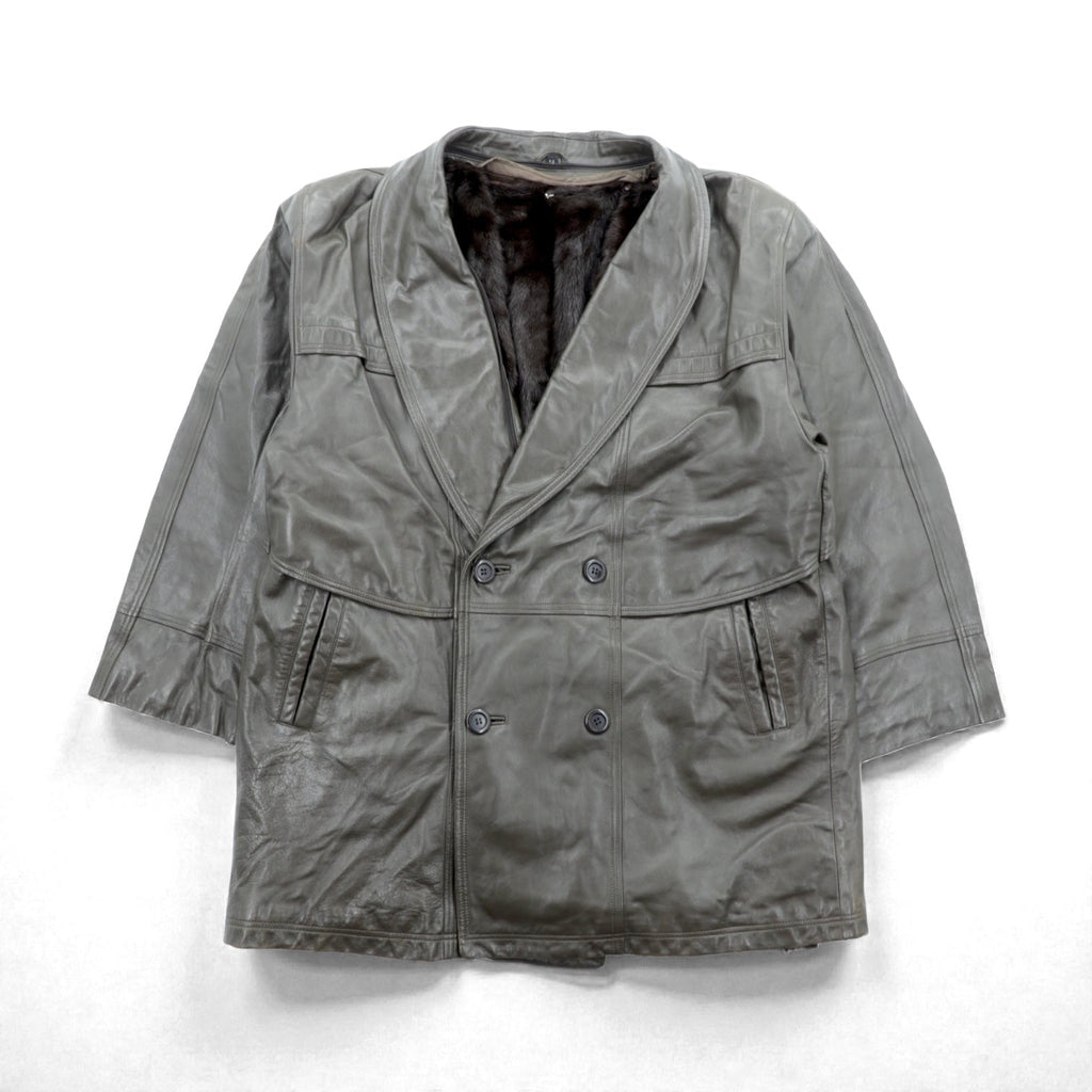 90s Vintage ダブルブレスト ギャングコート ラムレザージャケット  XL ライナー ファー着脱式