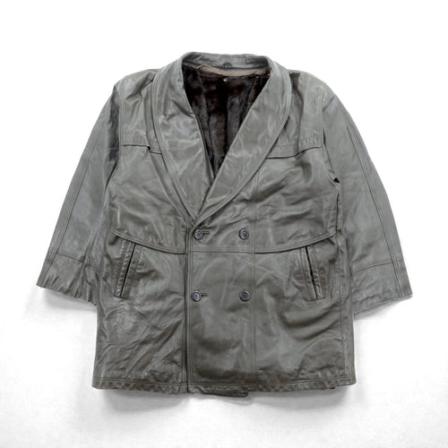 90s Vintage ダブルブレスト ギャングコート ラムレザージャケット  XL ライナー ファー着脱式