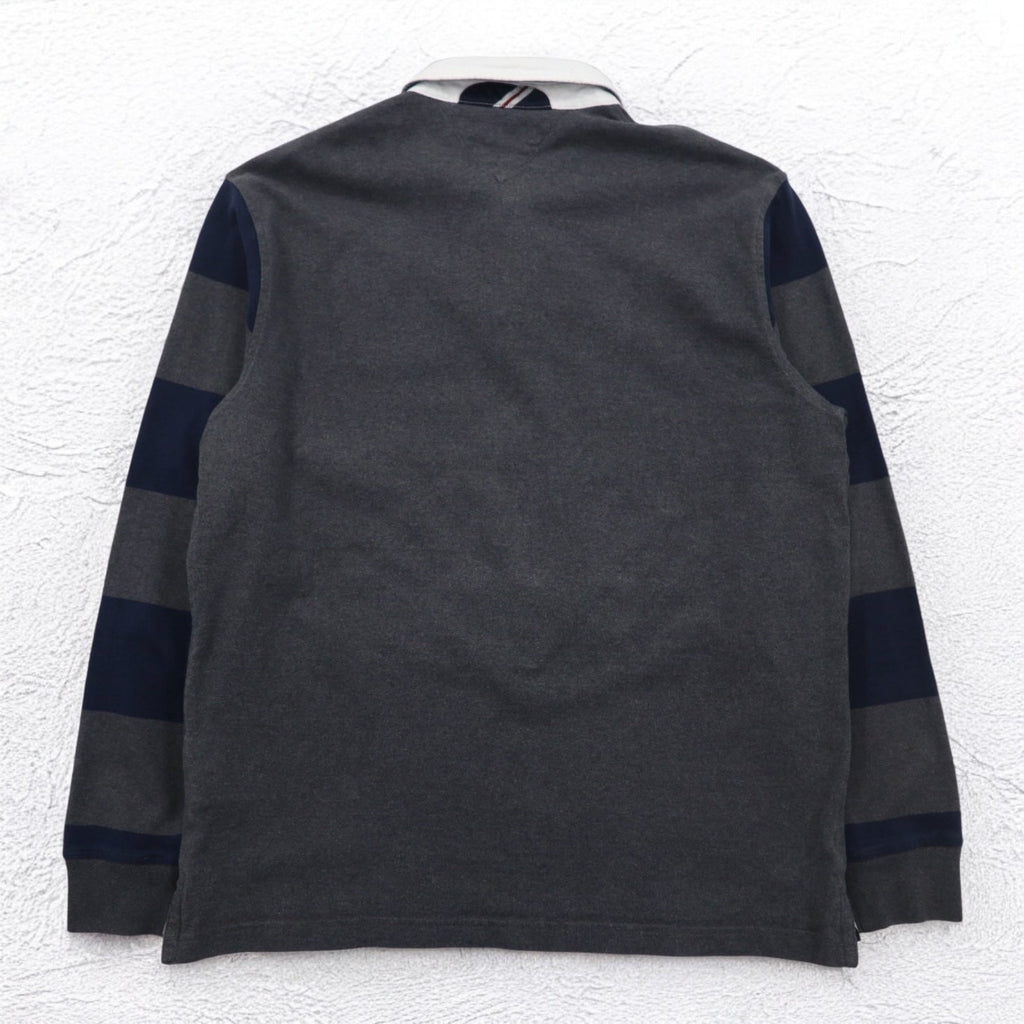 TOMMY HILFIGER 90年代 ラガーシャツ L グレー ネイビー コットン ロゴワッペン