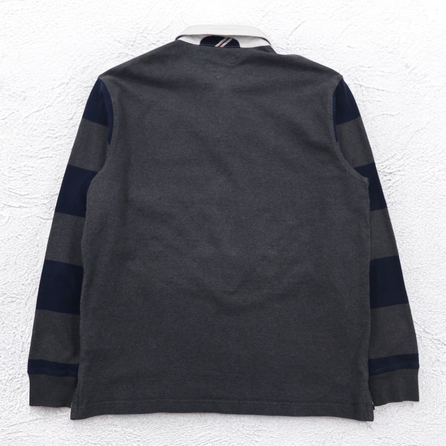 TOMMY HILFIGER 90年代 ラガーシャツ L グレー ネイビー コットン ロゴワッペン