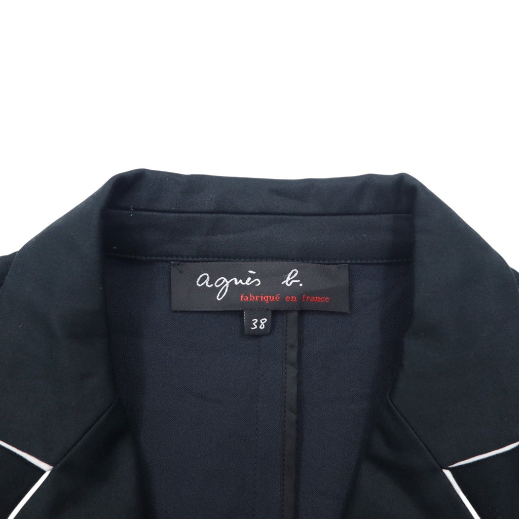 agnes b. Giacca sartoriale 2 bottoni con piping, M, nera, cotone, made in France