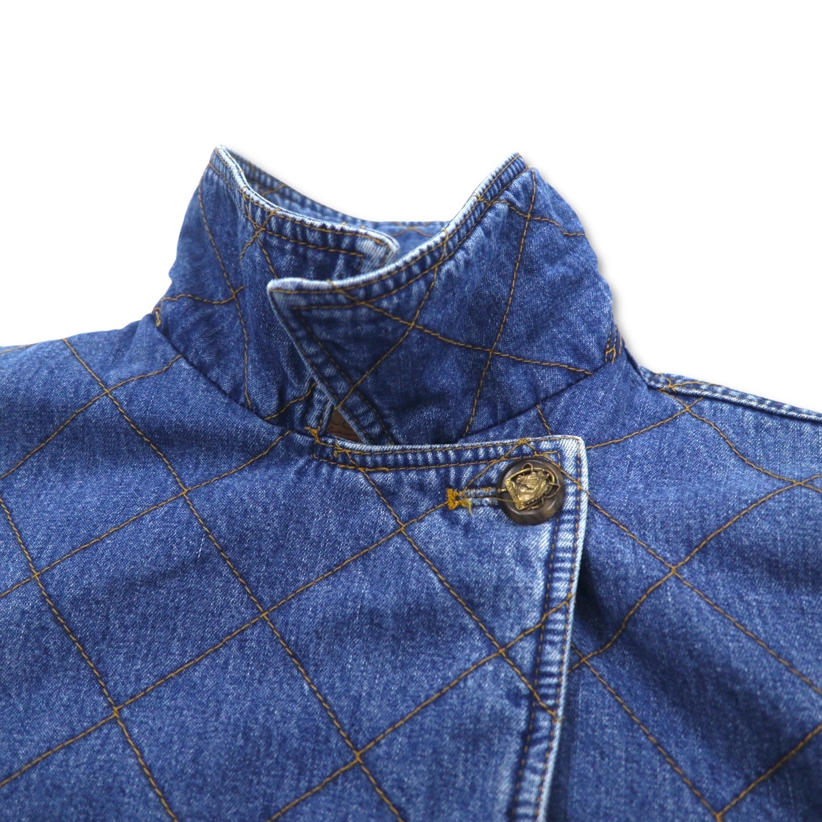 LAUREN JEANS CO. Giacca denim trapuntata doppiopetto anni '90 P-coat XL indaco blu imbottita foderata a quadri