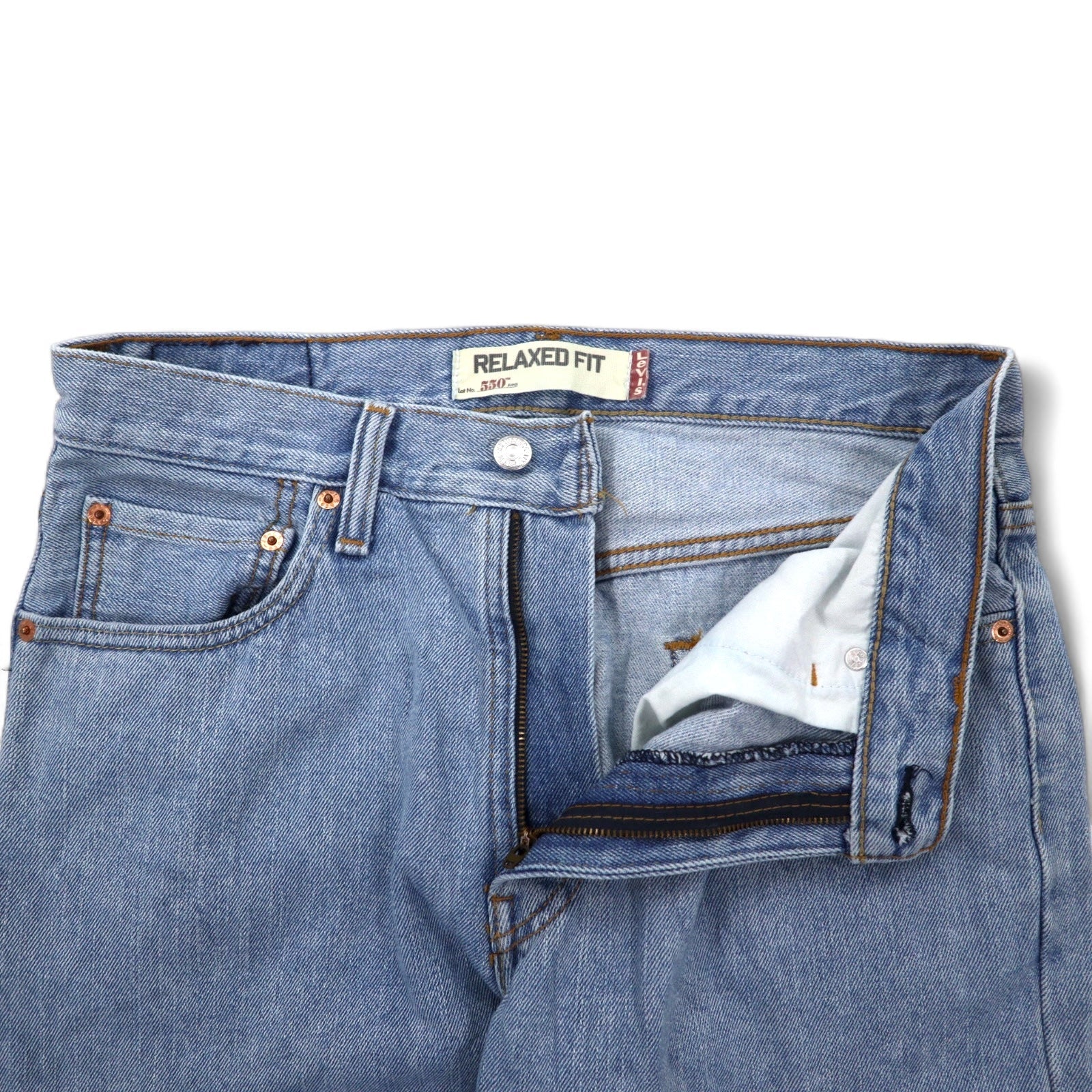 Levi's 550 anni 2000 jeans affusolati a vestibilità rilassata 32 blu ghiaccio lavato cotone chiusura a zip linea USA 550-4834 Made in Lesotho