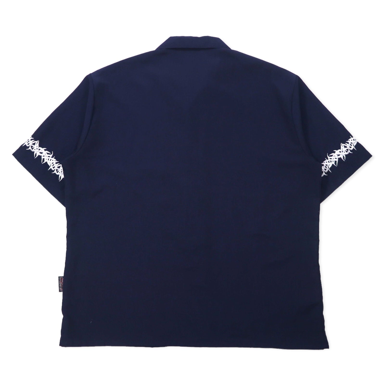 Sapphire Lounge Camicia a collo aperto anni '90, camicia hawaiana, XL, blu navy, poliestere, ricamata.