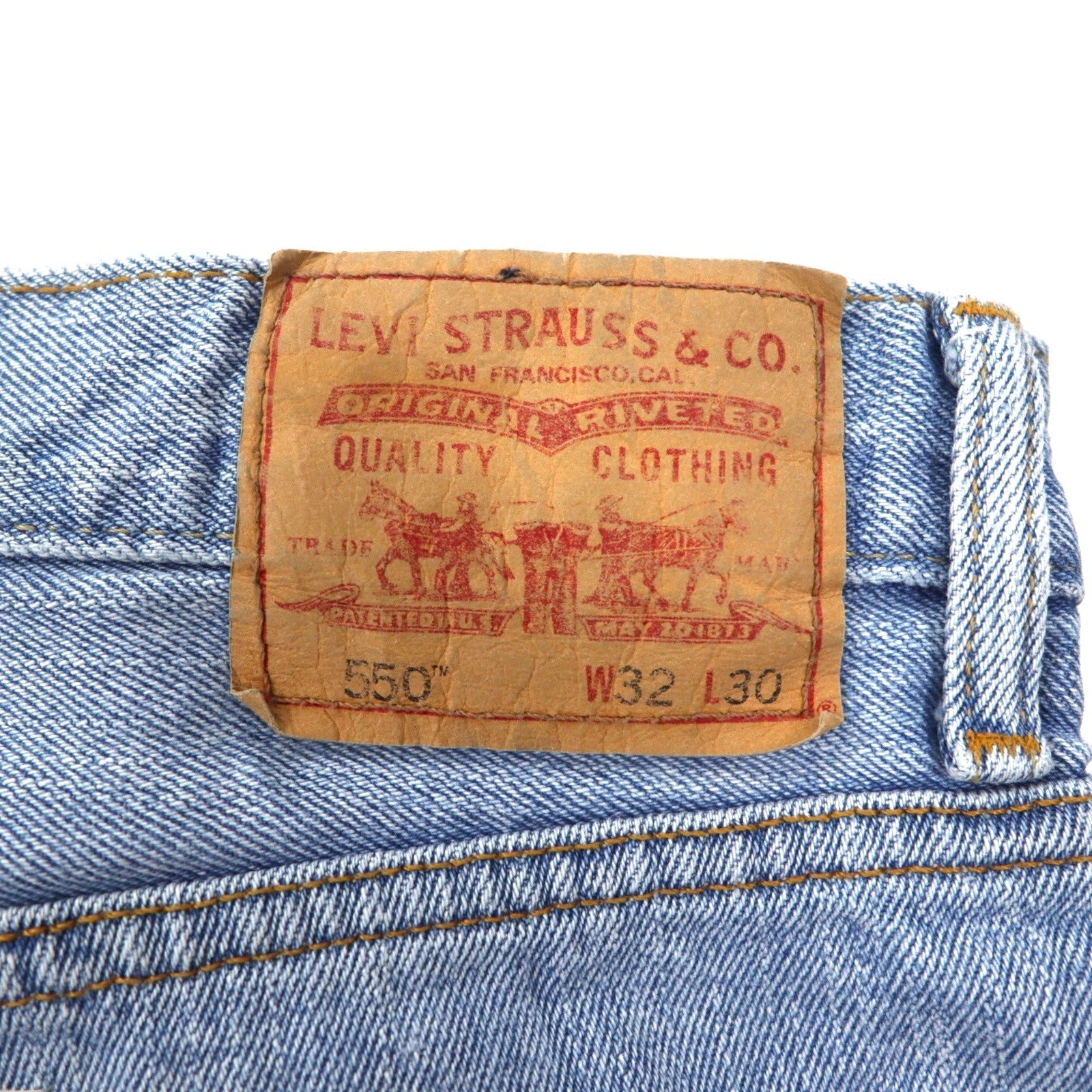 Levi's 550 anni 2000 jeans affusolati a vestibilità rilassata 32 blu ghiaccio lavato cotone chiusura a zip linea USA 550-4834 Made in Lesotho