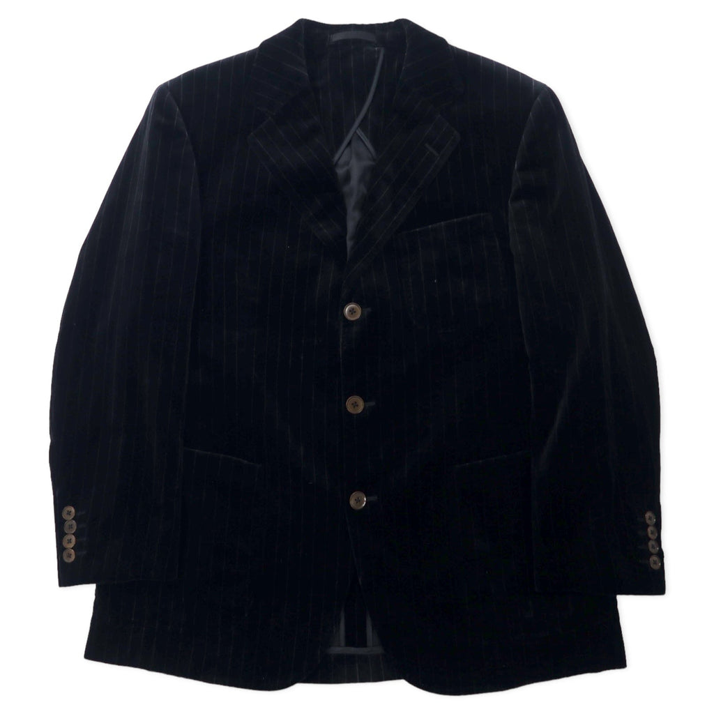 BURBERRY ベロア 3B テーラードジャケット 165 ブラック ストライプ コットン 日本製