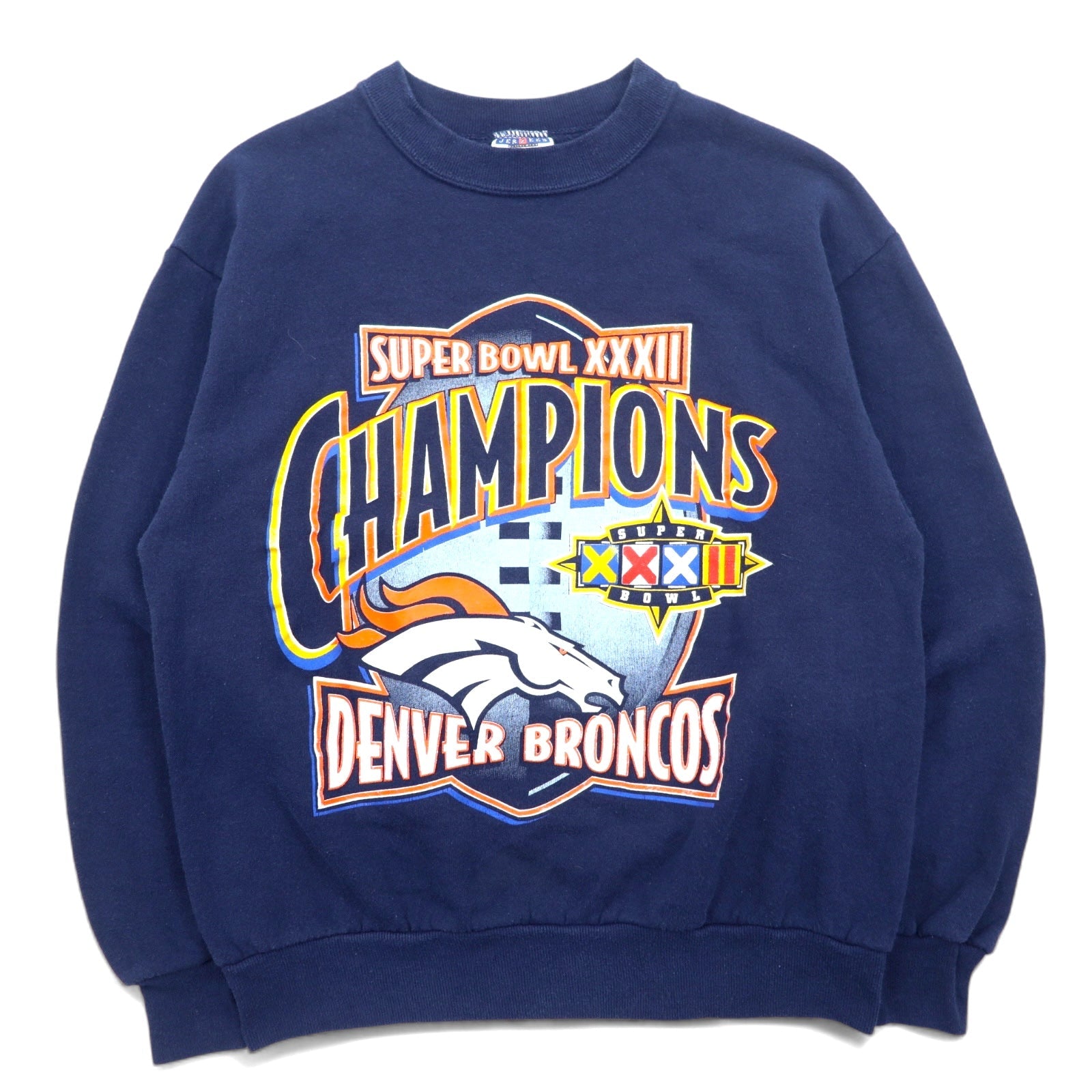 JERZEES Anni '90 Made in USA Felpa stampata NFL M Blu navy Interno felpato SUPER BOWL DENVER BRONCOS