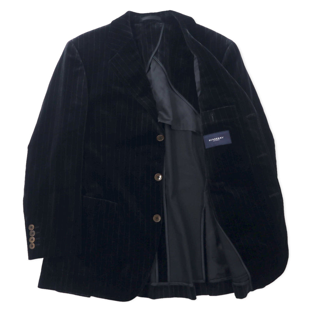 BURBERRY ベロア 3B テーラードジャケット 165 ブラック ストライプ コットン 日本製