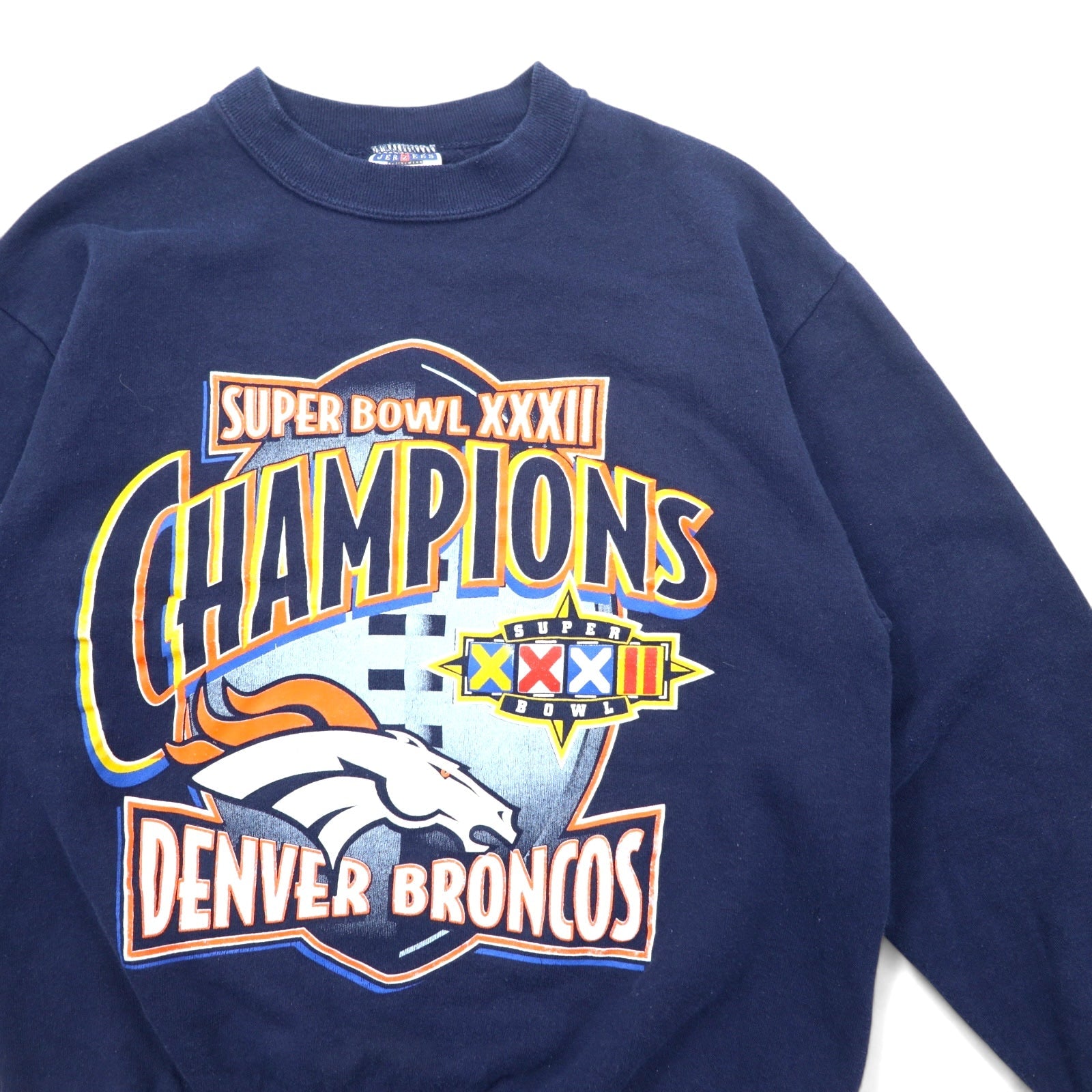 JERZEES Anni '90 Made in USA Felpa stampata NFL M Blu navy Interno felpato SUPER BOWL DENVER BRONCOS