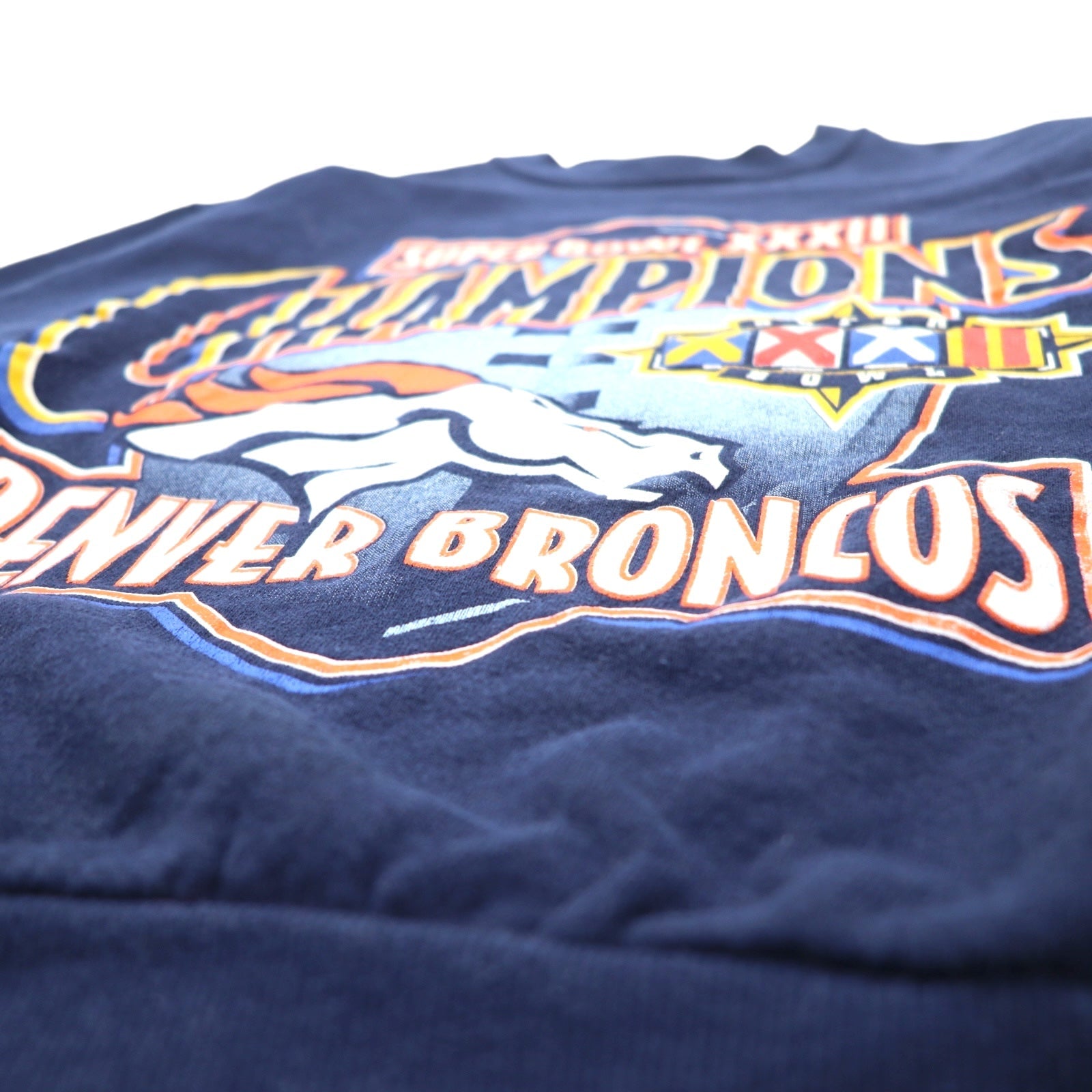 JERZEES Anni '90 Made in USA Felpa stampata NFL M Blu navy Interno felpato SUPER BOWL DENVER BRONCOS