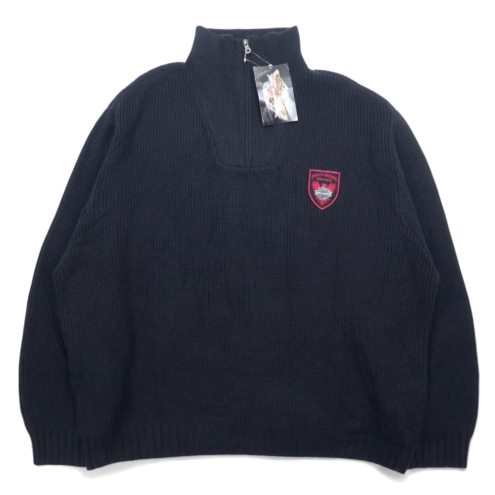 HARLEY DAVIDSON Maglione a mezza zip, 3XL, nero, acrilico, con logo applicato, nuovo con etichetta