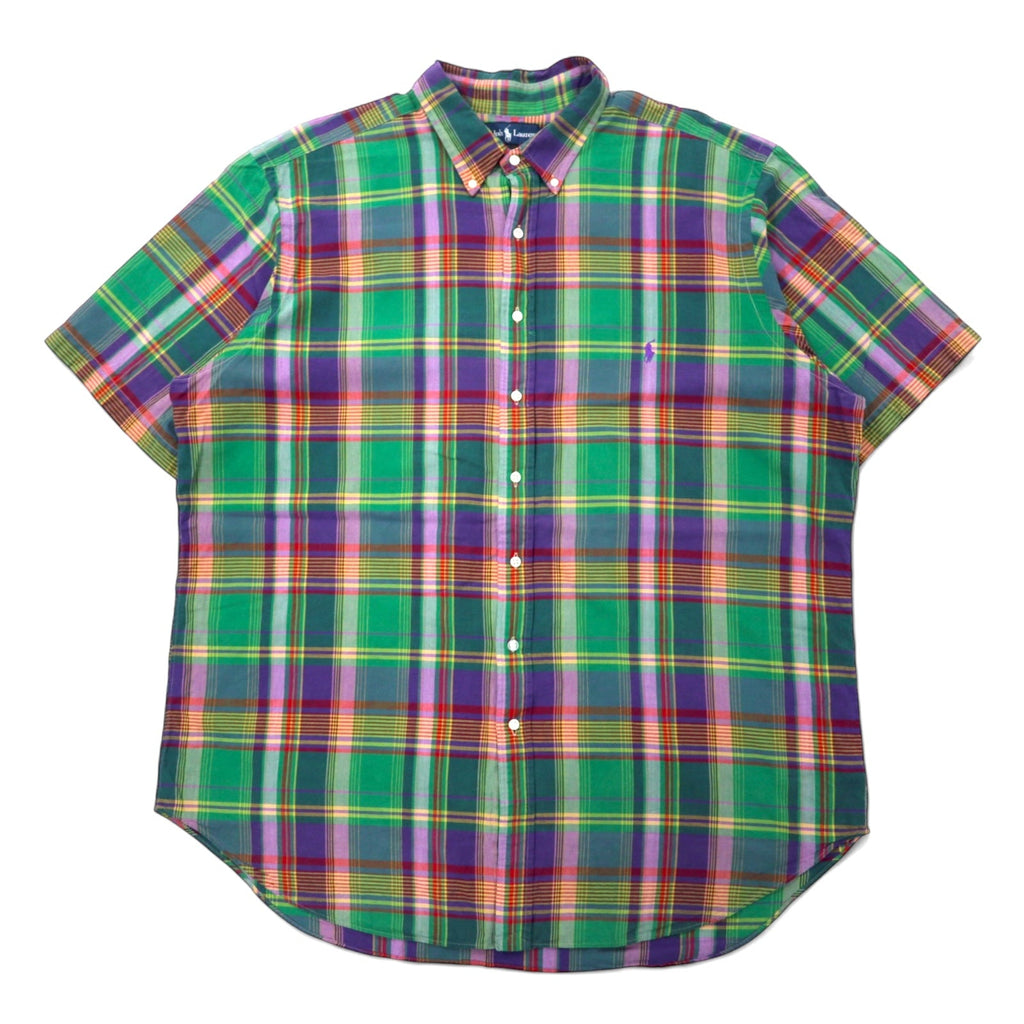 Camicia Ralph Lauren Classic Fit a maniche corte, abbottonata, 2XLT TALL, a quadri verdi, in cotone, con ricamo Small Pony, taglia grande