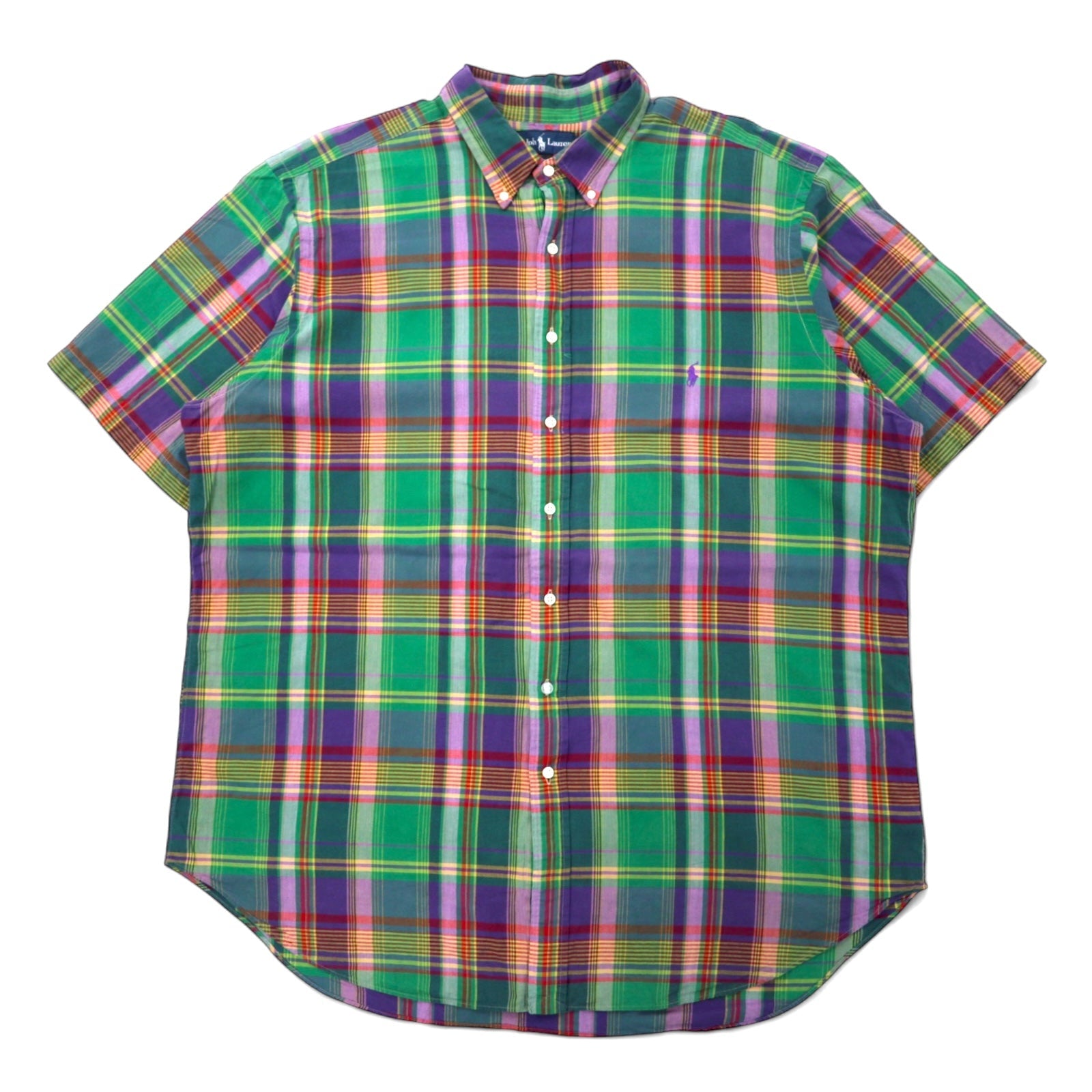 Camicia Ralph Lauren Classic Fit a maniche corte, abbottonata, 2XLT TALL, a quadri verdi, in cotone, con ricamo Small Pony, taglia grande