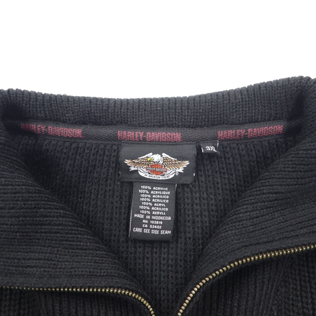 HARLEY DAVIDSON Maglione a mezza zip, 3XL, nero, acrilico, con logo applicato, nuovo con etichetta