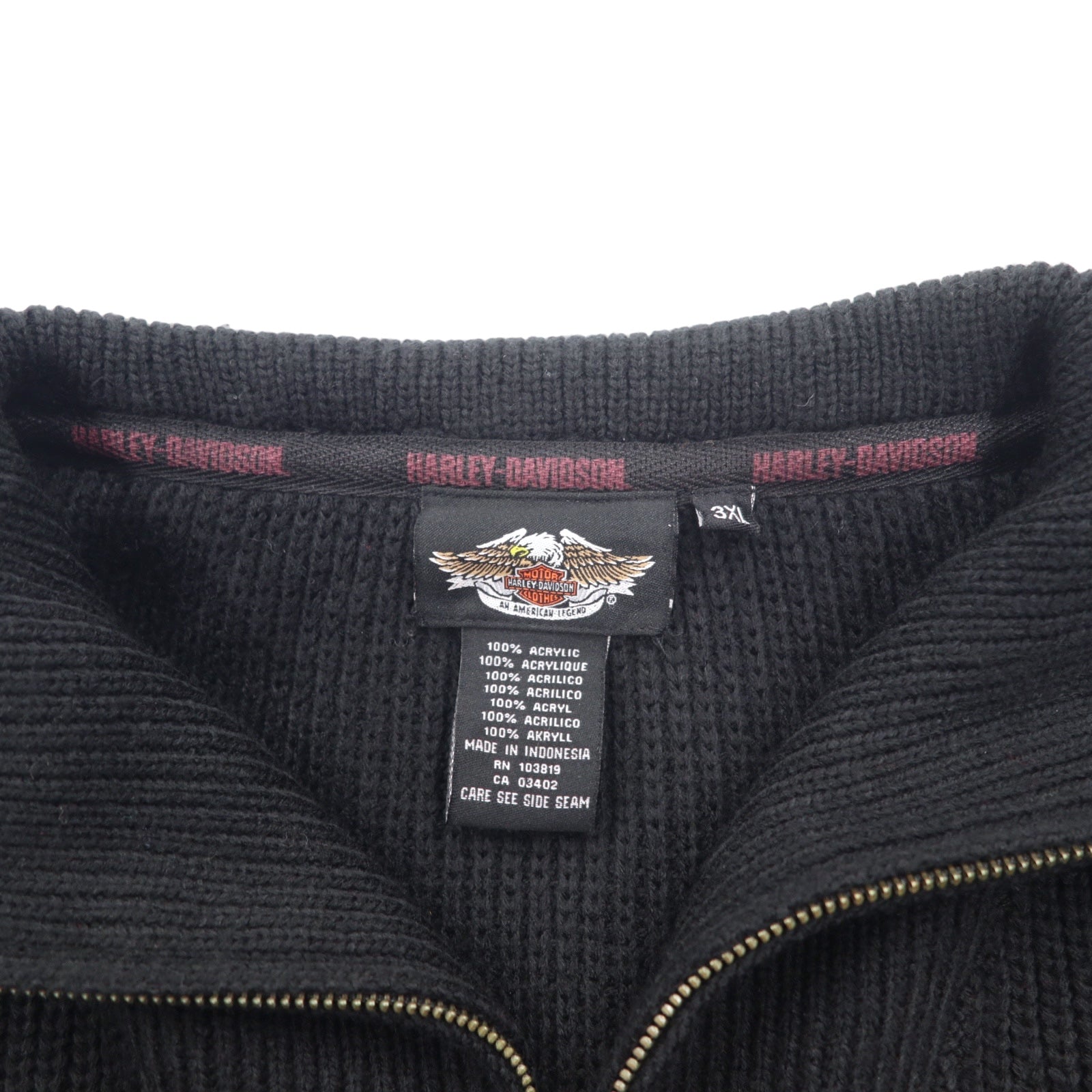 HARLEY DAVIDSON Maglione a mezza zip, 3XL, nero, acrilico, con logo applicato, nuovo con etichetta
