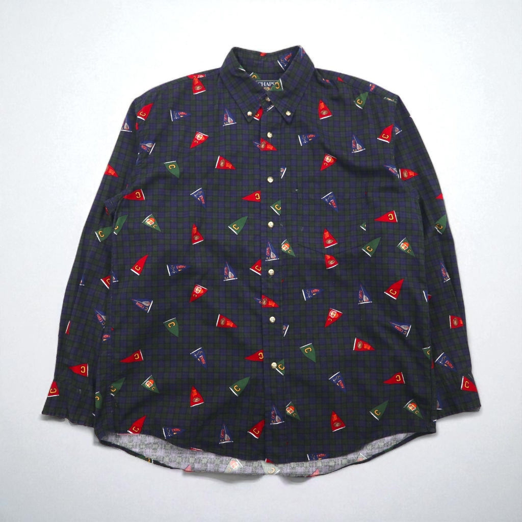 CHAPS RALPH LAUREN 90年代 ボタンダウンシャツ L グリーン チェック 総柄 ペナント フラッグ