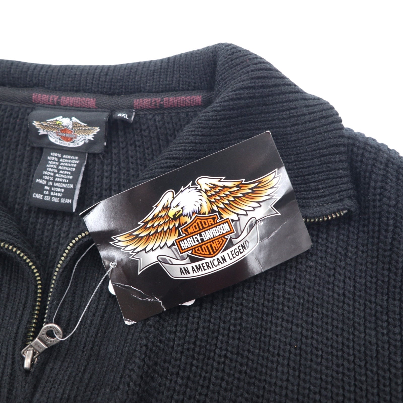 HARLEY DAVIDSON Maglione a mezza zip, 3XL, nero, acrilico, con logo applicato, nuovo con etichetta