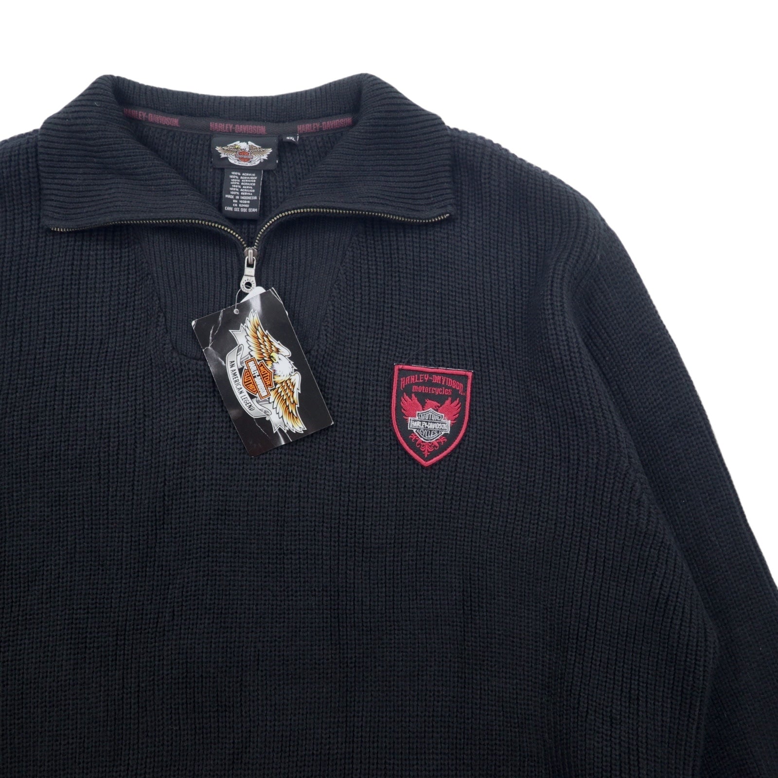 HARLEY DAVIDSON Maglione a mezza zip, 3XL, nero, acrilico, con logo applicato, nuovo con etichetta